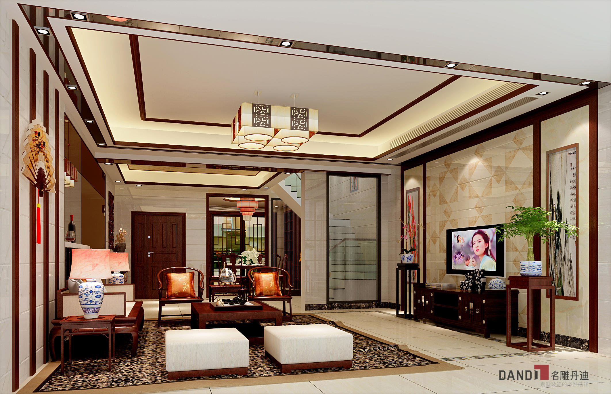 现代中式 缓和、居家 现代奢华感 别墅 客厅图片来自名雕丹迪在卓越维港别墅的分享