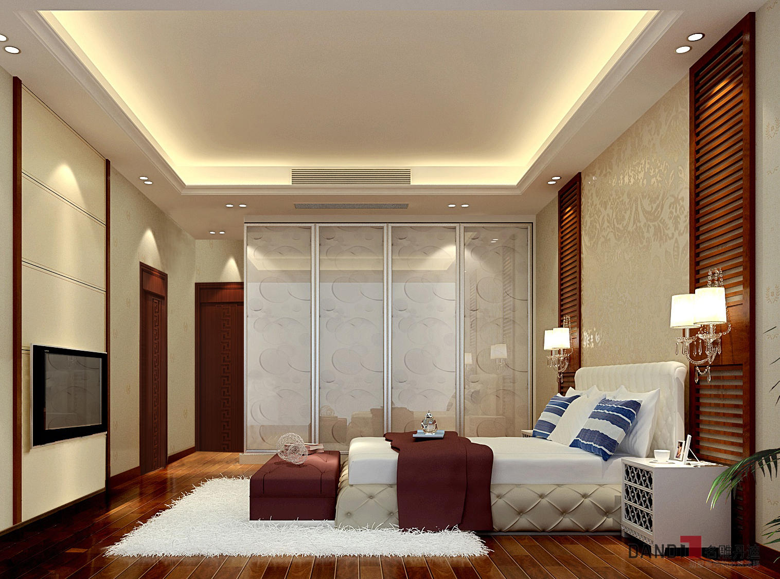 现代中式 缓和、居家 现代奢华感 别墅 卧室图片来自名雕丹迪在卓越维港别墅的分享