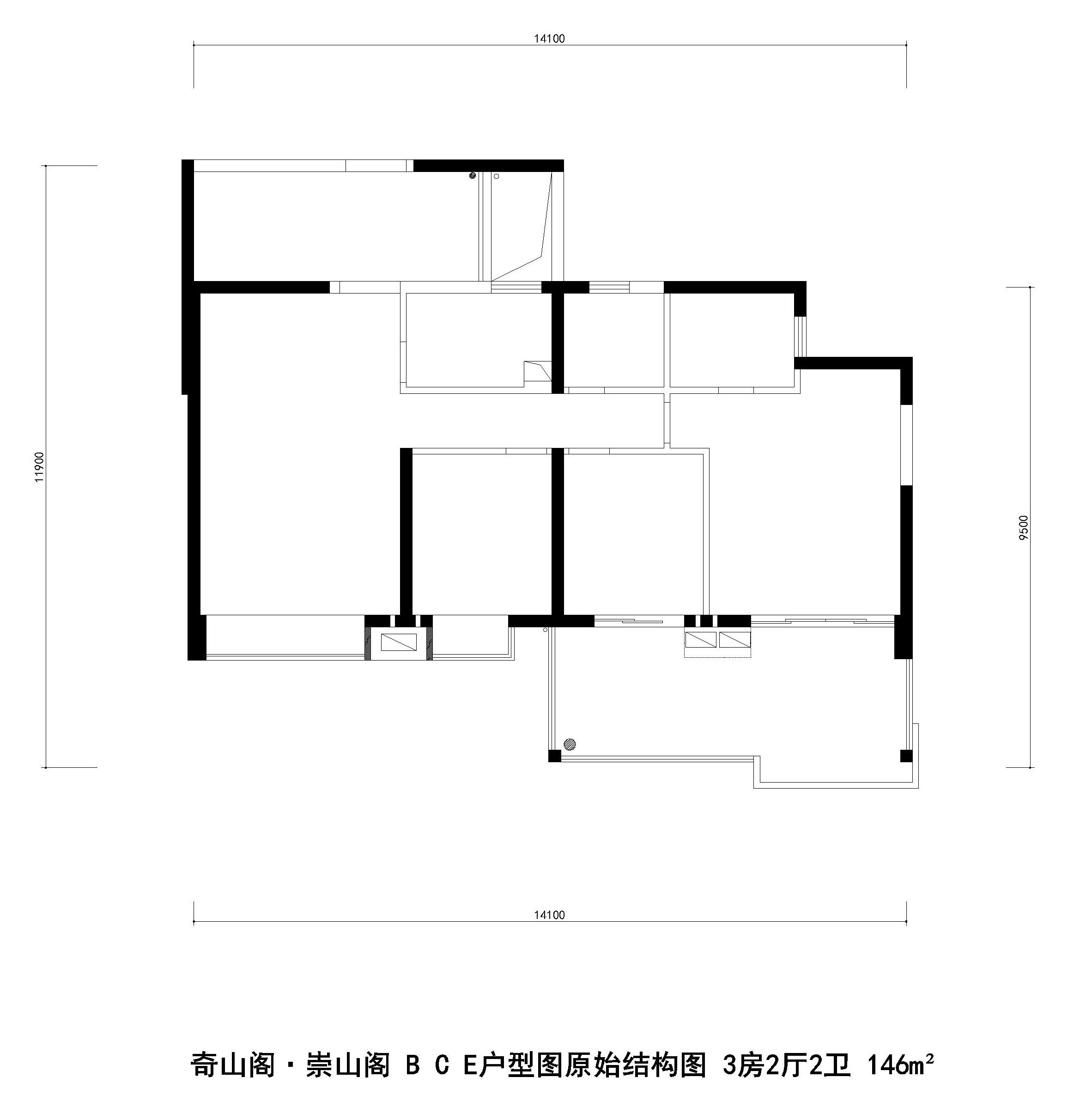 奇山阁 户型图 原始结构图 好易家 装饰 装修 设计 详细尺寸 中式 户型图图片来自好易家装饰集团在奇山阁·崇山阁B C E户型图的分享