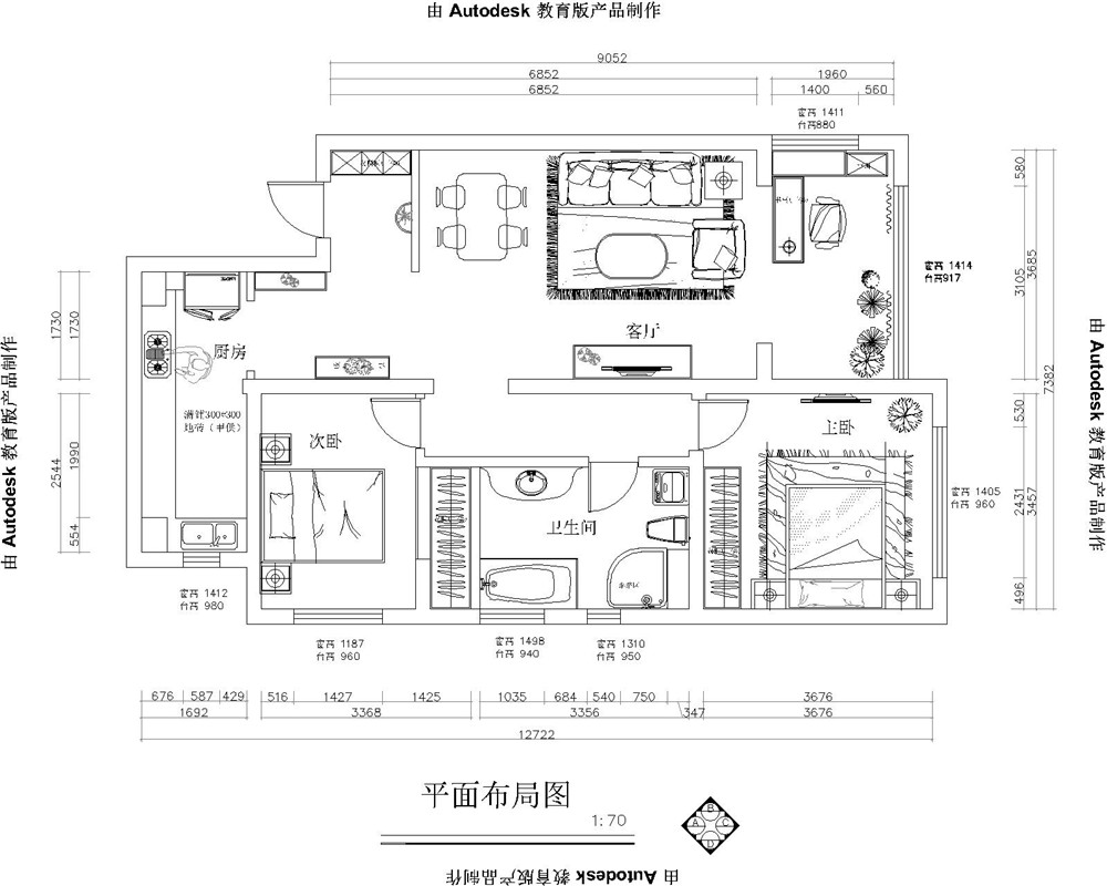 简约 欧式 三居 户型图图片来自天津科艺隆装饰在碧桂园-简欧风格-三室两厅两卫的分享