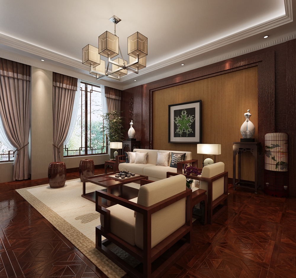 客厅图片来自天津科艺隆装饰在瞰海品筑-中式风格-两室两厅一卫的分享