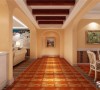 过道设计：
客厅结合了美式和地中海风格，整体采用暖黄色，淡淡的黄色透露出家的舒适感