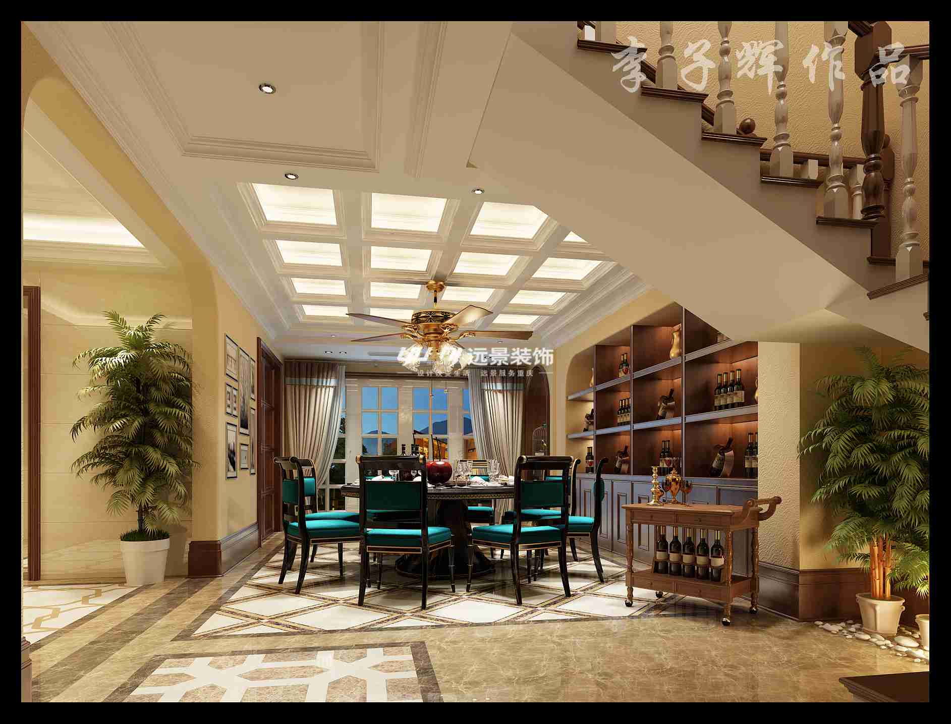 美式 餐厅图片来自重庆远景装饰_张其斌在大户型500平美式风格效果图的分享
