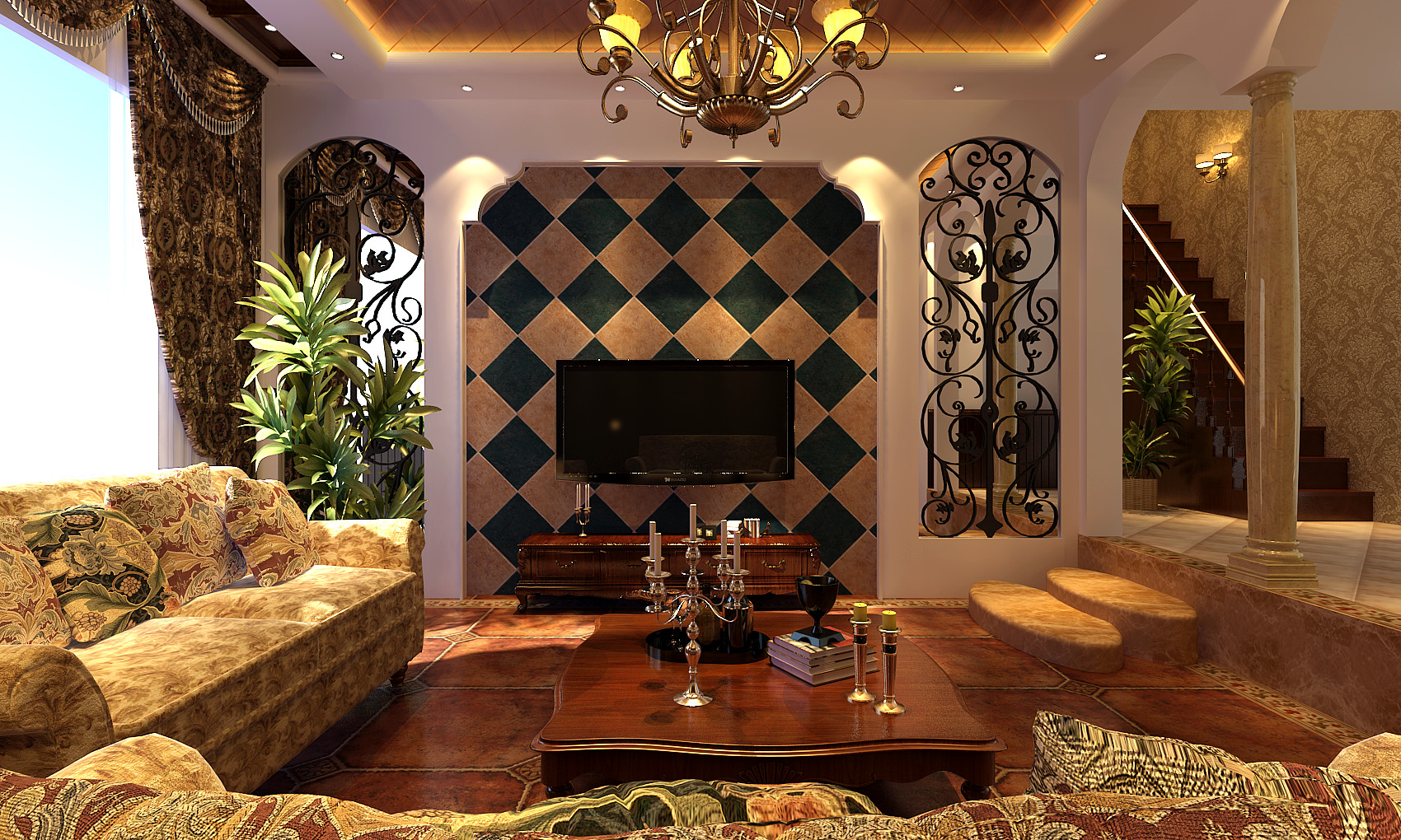 美式风格 别墅 装修设计 家居 客厅图片来自百家设计小刘在中旅国际小镇370平美式风格的分享