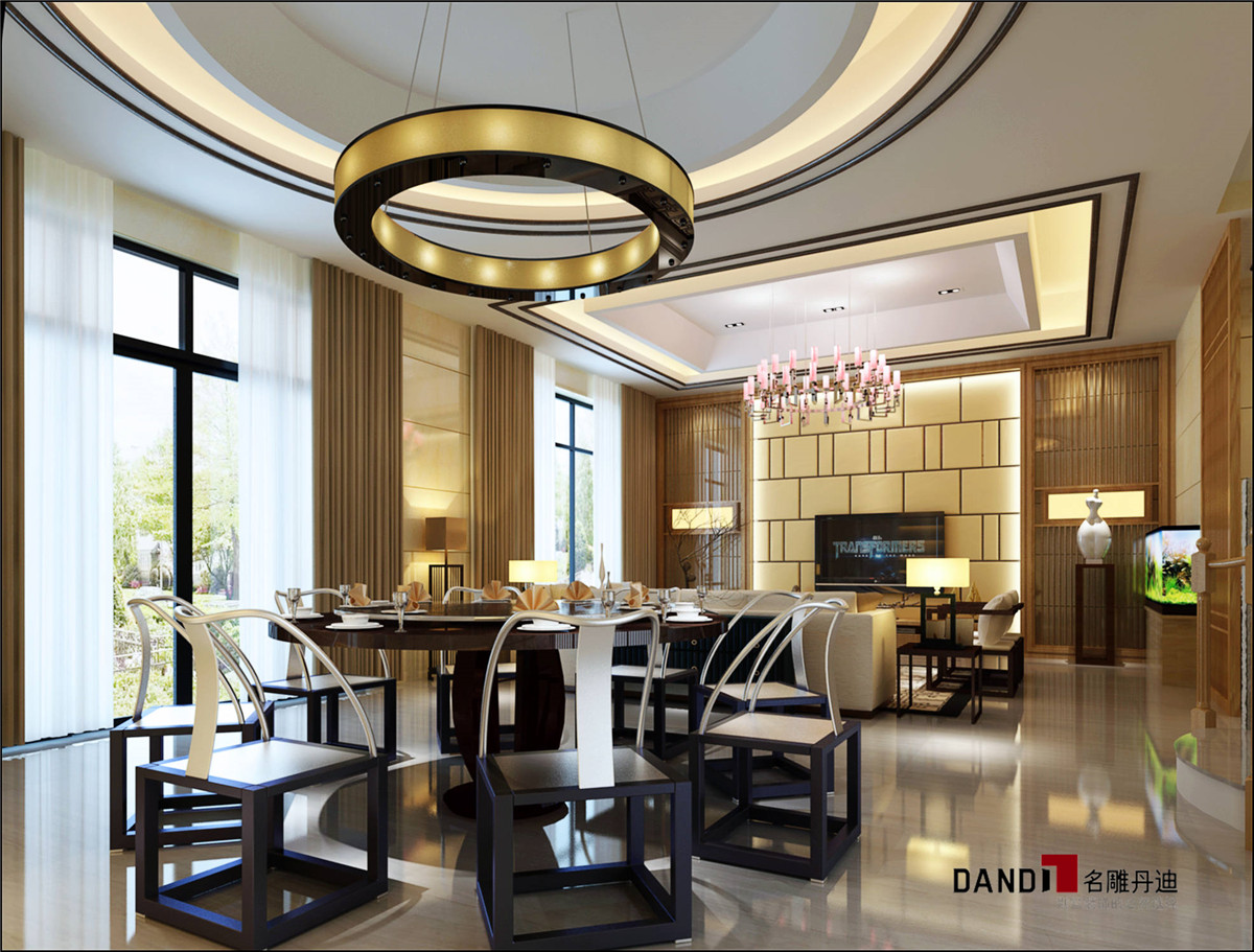 新中式别墅 餐厅图片来自名雕丹迪在功能由简及繁，形式则舍繁求简的分享