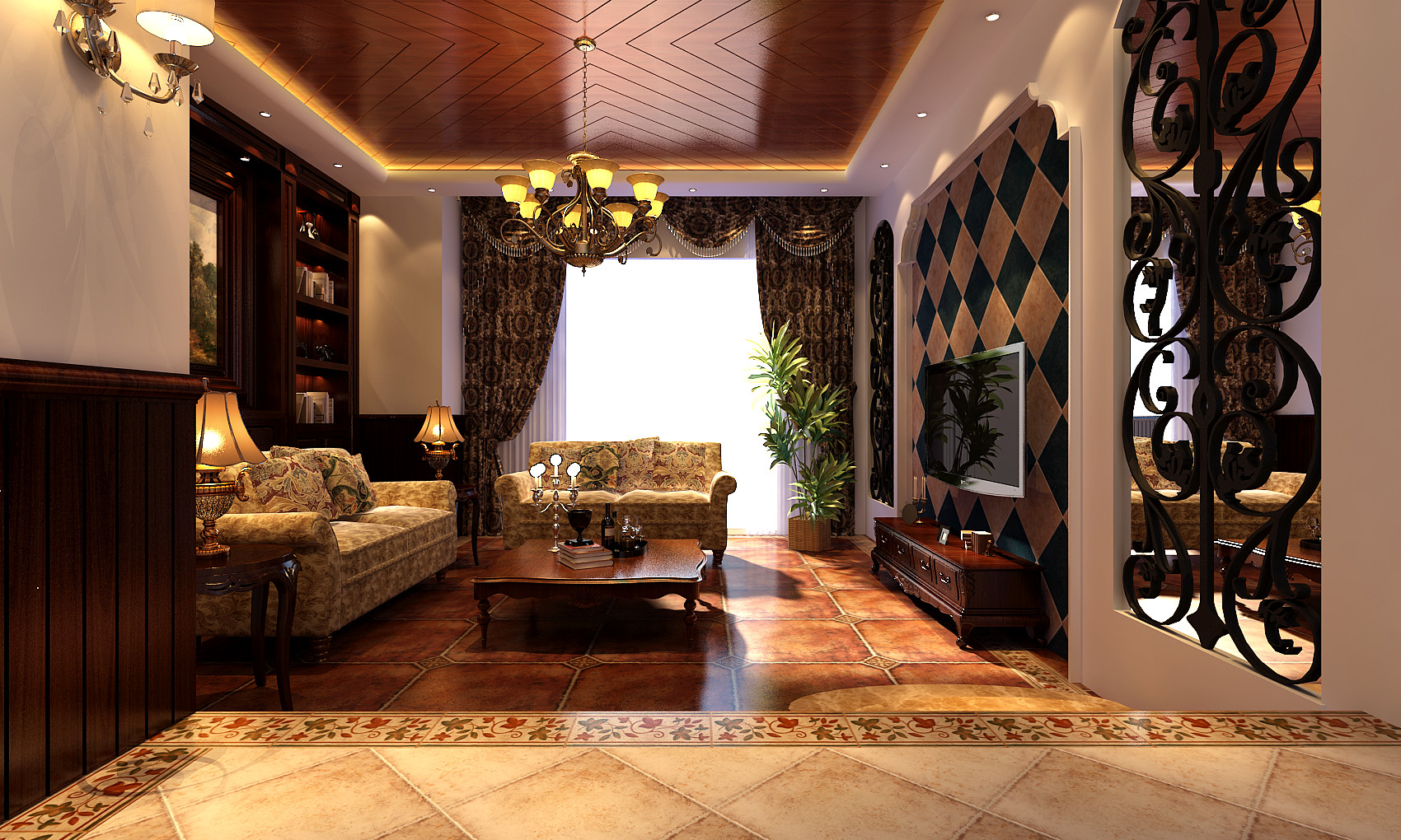 美式风格 别墅 装修设计 家居 客厅图片来自百家设计小刘在中旅国际小镇370平美式风格的分享