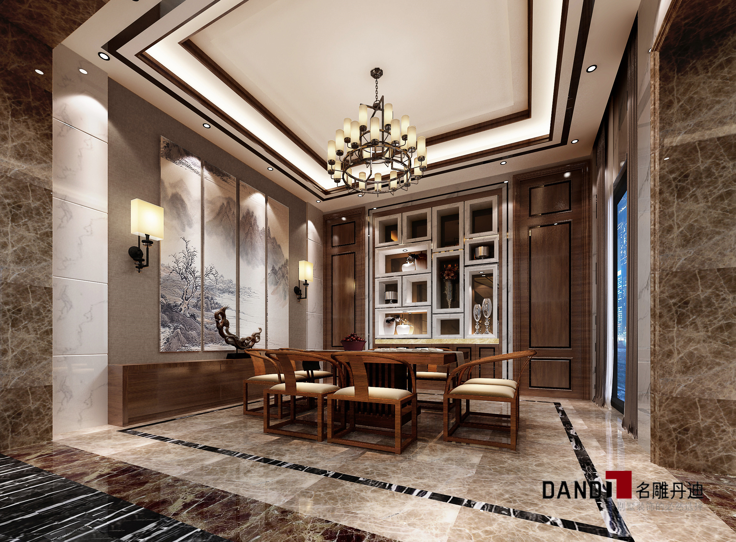 新中式别墅 沉静、淡定 丰富灵动 餐厅图片来自名雕丹迪在赋有东方文化内涵的分享