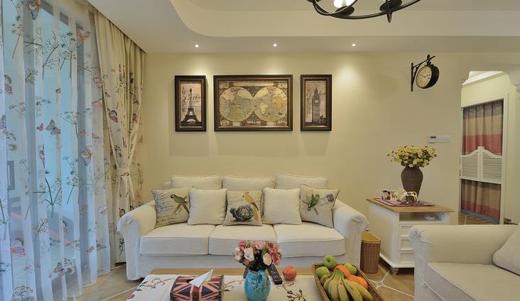 三居 美式 清新 居家感十足 三口之家 客厅图片来自佰辰生活装饰在90平小美式三居 新感觉新亮点的分享