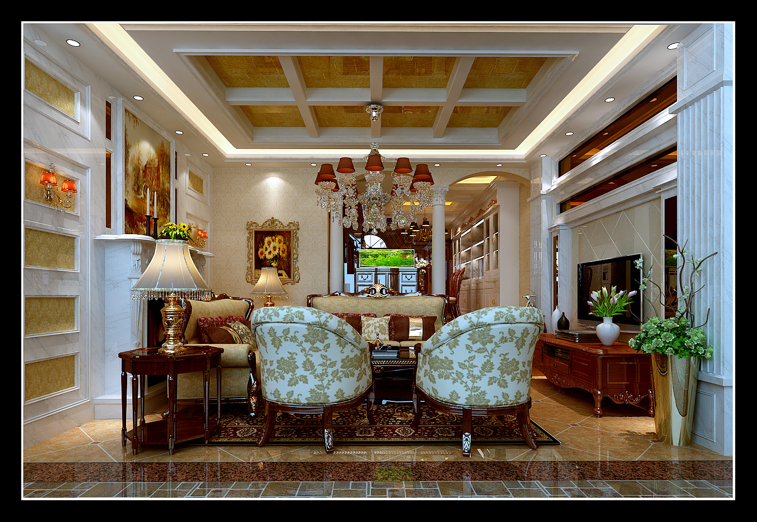 龙泊圣地 三居 欧式 客厅图片来自郑州实创装饰啊静在龙泊圣地129平欧式三居的分享