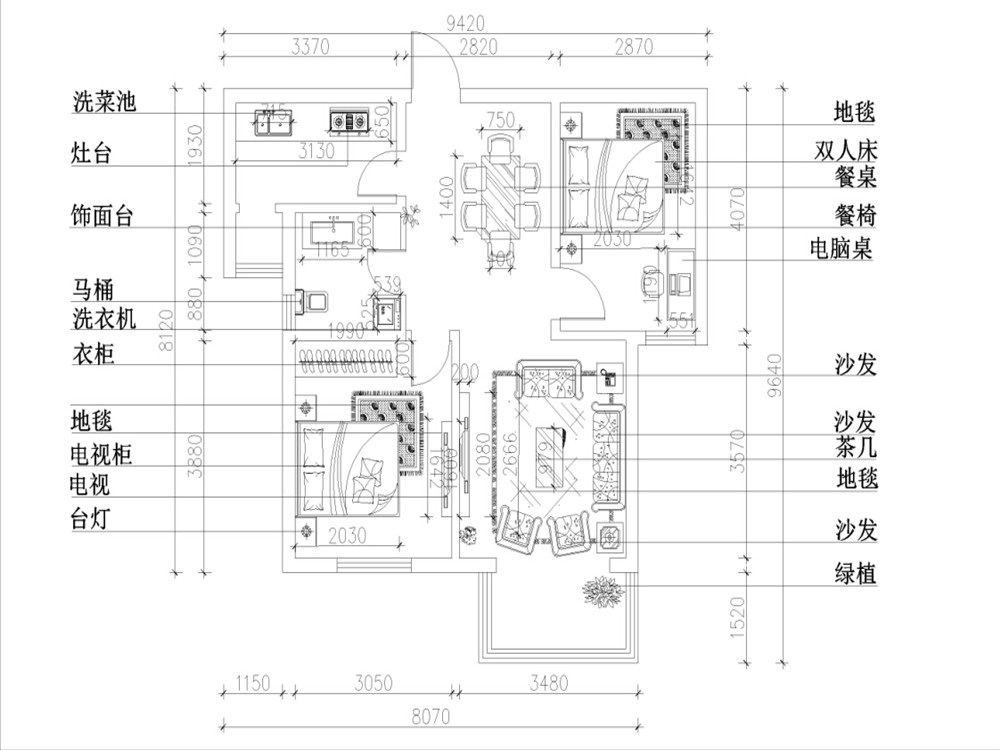 欧式 二居 白领 收纳 80后 小资 户型图图片来自阳光力天装饰在力天装饰-紫竹华庭-90.00㎡的分享