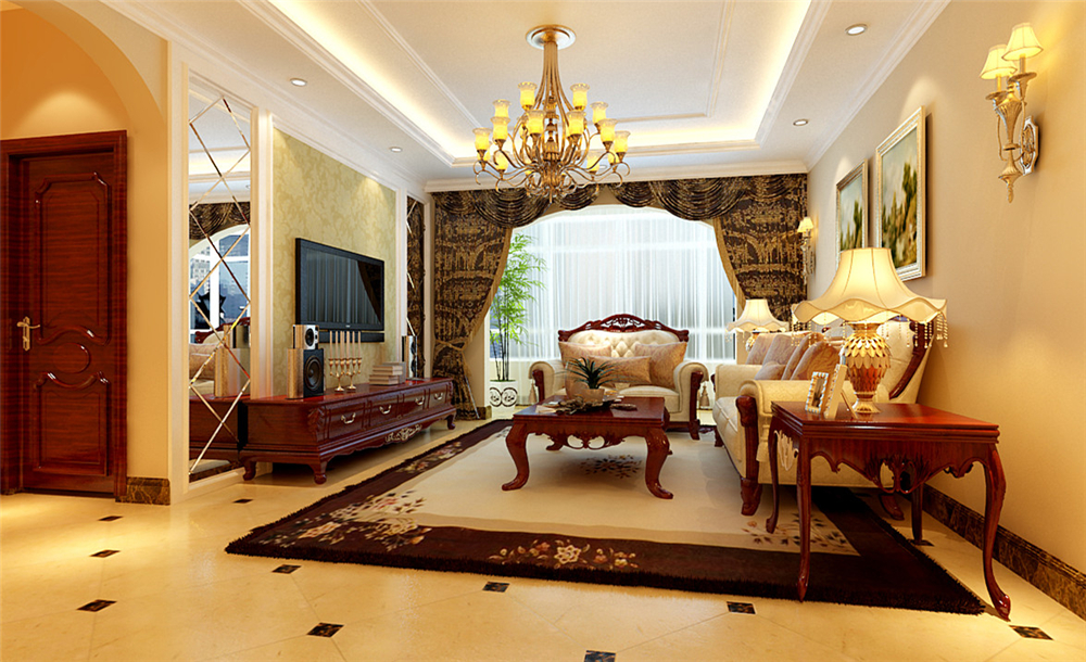 三居 白领 收纳 80后 小资 客厅图片来自实创装饰完美家装在北京华贸城128平简欧风格案例的分享