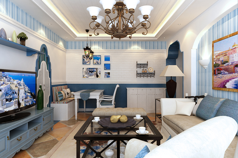 客厅图片来自北京二手房装修在地中海客厅的分享