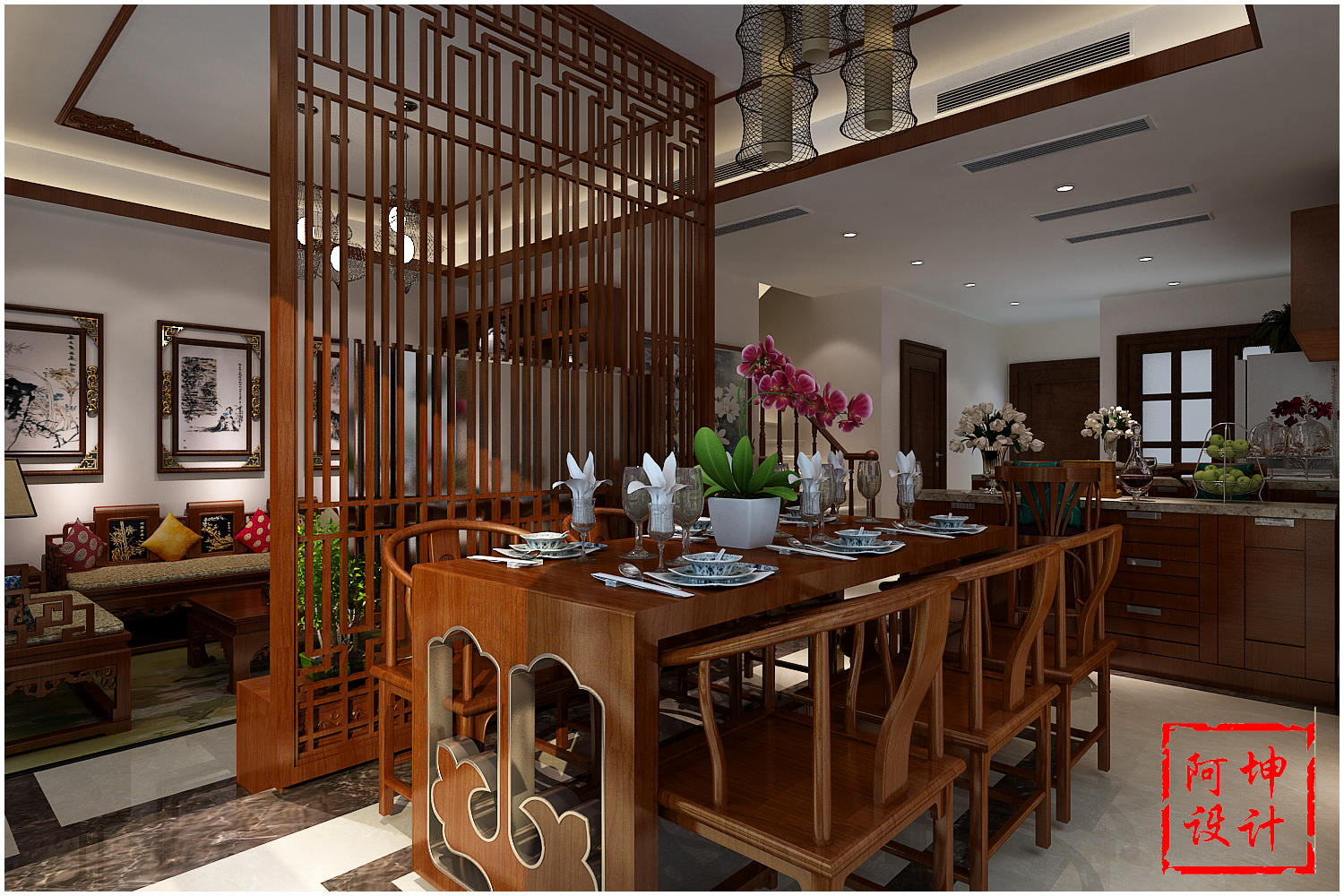 中式 别墅 大气 深沉 餐厅图片来自快乐彩在喜山大宅别墅中式装修的分享