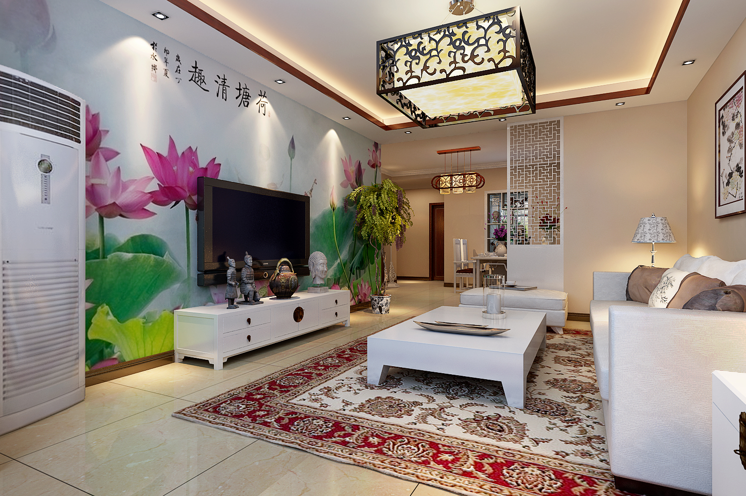 丹石街区 三居 中式 家装 客厅图片来自郑州实创装饰啊静在丹石街区120平简中三居的分享