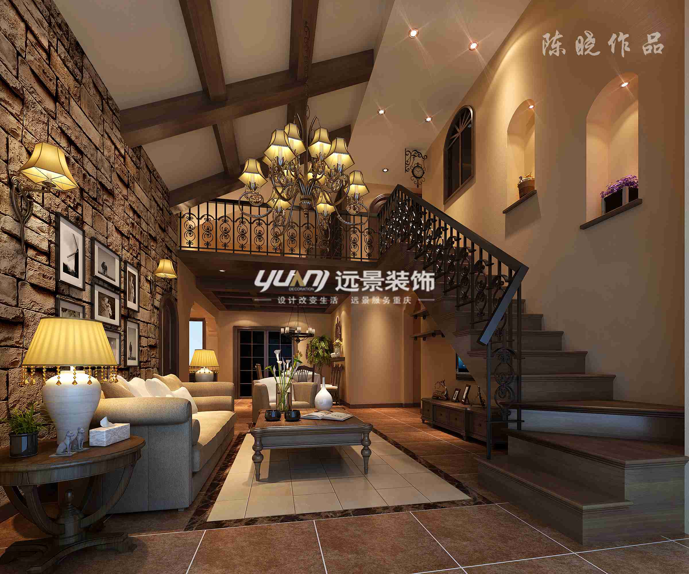 美式 客厅图片来自重庆远景装饰_张其斌在美式混搭风格客厅效果图的分享