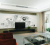 极具现代风格的电视背景墙，采用现代感的绘画，使整个空间更为灵动