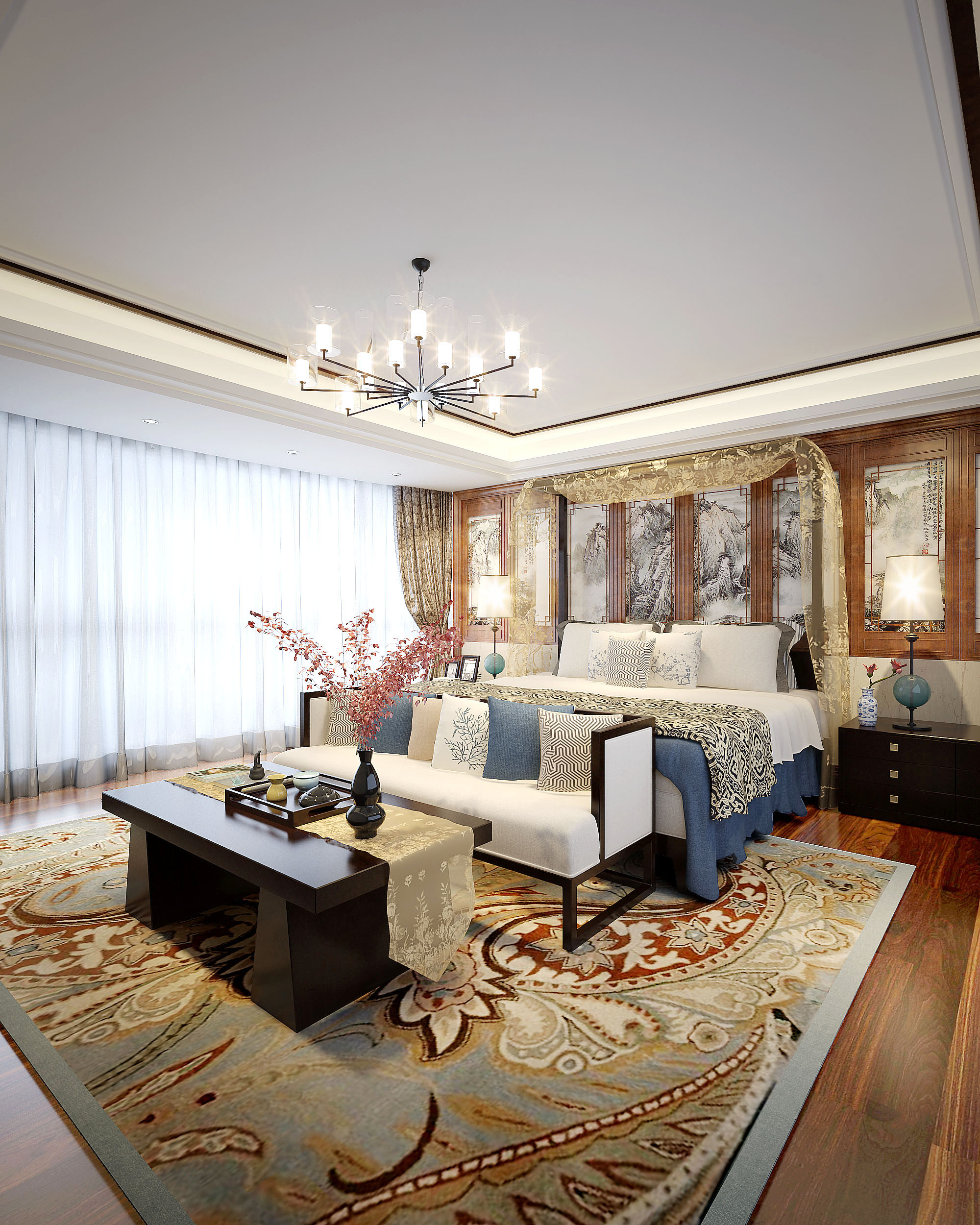别墅 卧室图片来自昆明易百装饰-km100zs在翠湖俊园新中式风格的分享
