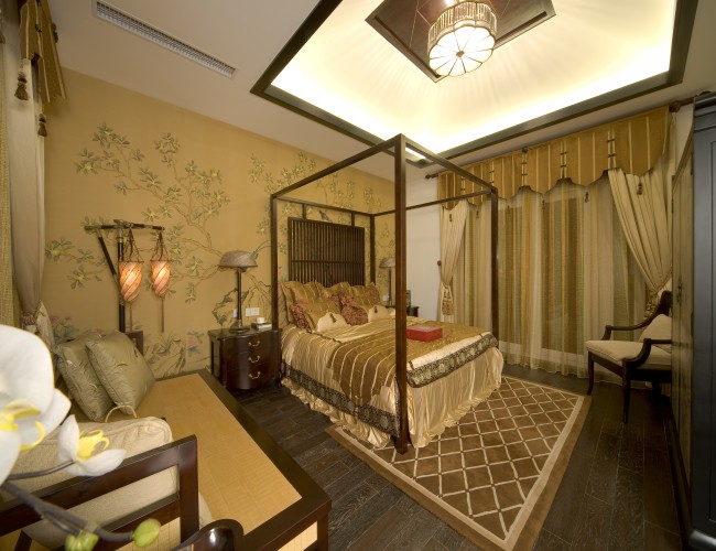 中式 三居 白领 80后 温馨 大气 客厅 卧室 卧室图片来自德瑞意家装饰小俎在独特魅力的新中式风格的分享