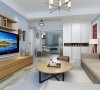 客厅整体的设计效果展示，整体为浅色系，给人的感觉大方明亮、轻快的家居生活。
