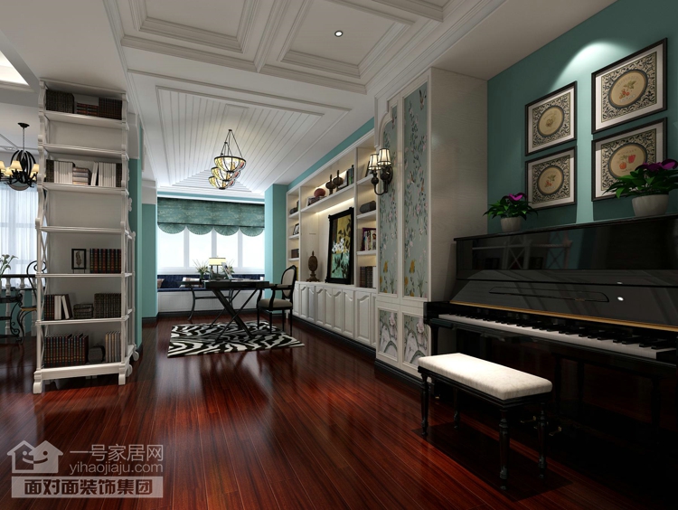 美地家园 美式风格 复式 一号家居网 书房图片来自武汉一号家居在美地家园220平复式美式风格设计的分享