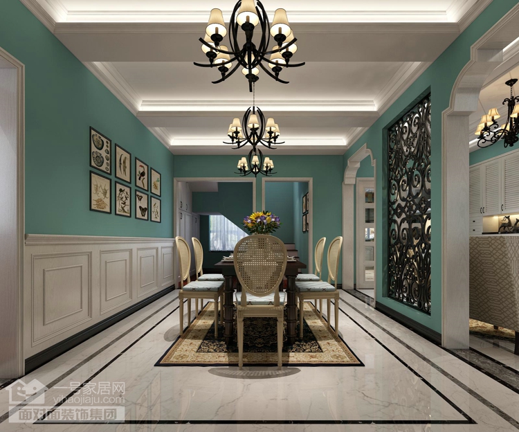 美地家园 美式风格 复式 一号家居网 餐厅图片来自武汉一号家居在美地家园220平复式美式风格设计的分享