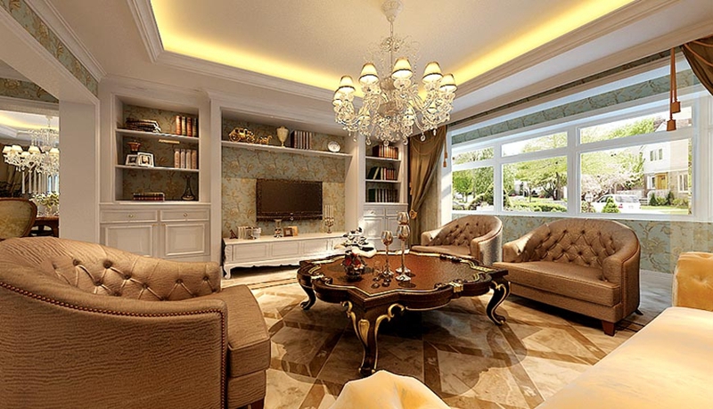 客厅图片来自峰上大宅装饰长沙在碧桂园威尼斯城-美式风格的分享
