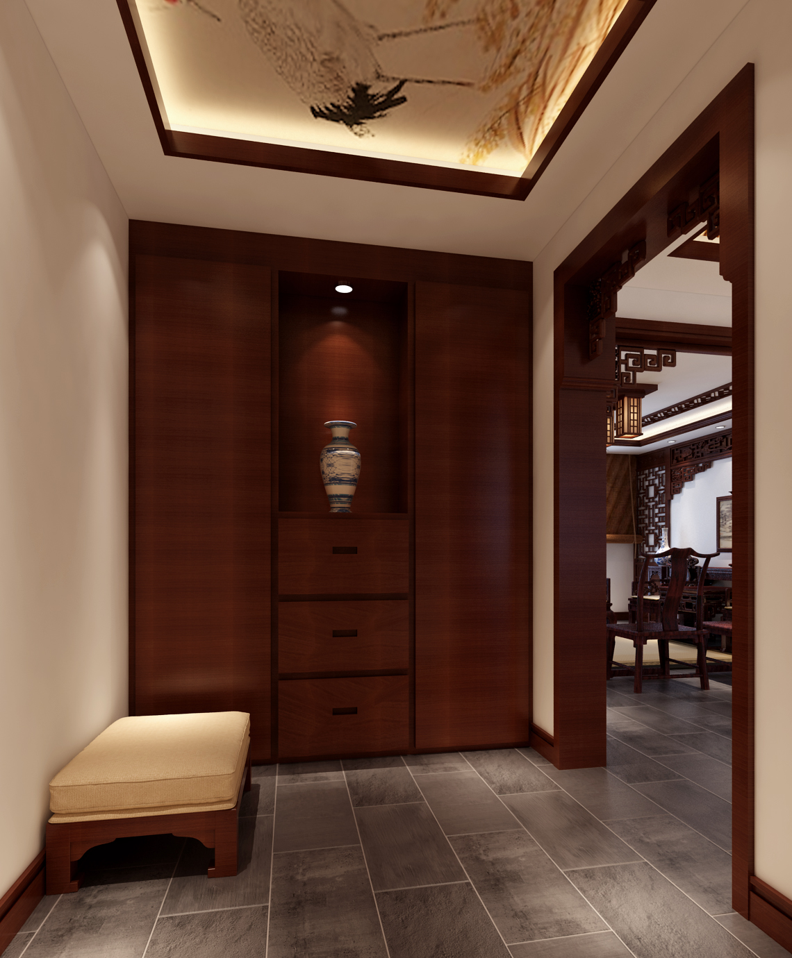 中式 三居 玄关图片来自实创装饰上海公司在三居室新中式风格装修设计的分享