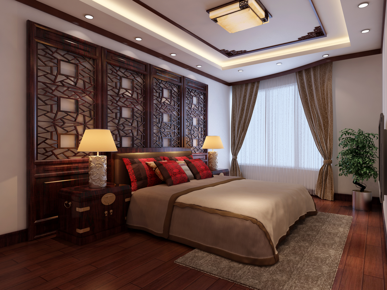 中式 三居 卧室图片来自实创装饰上海公司在三居室新中式风格装修设计的分享