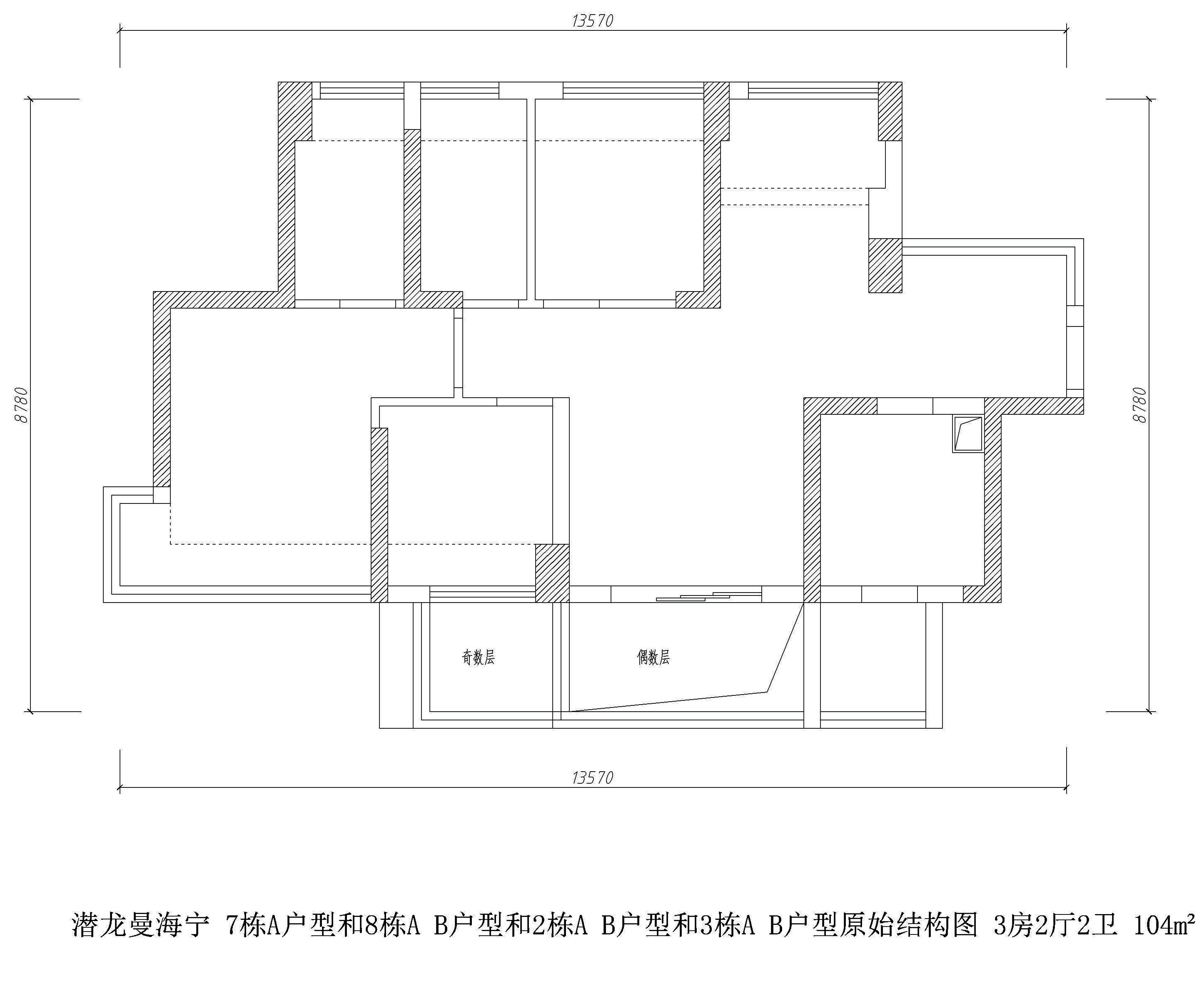 潜龙曼海宁 好易家 装饰 装修 设计 详细尺寸 户型图 原始结构图 简约 户型图图片来自好易家装饰集团在潜龙曼海宁  8栋A B型原始结构图的分享