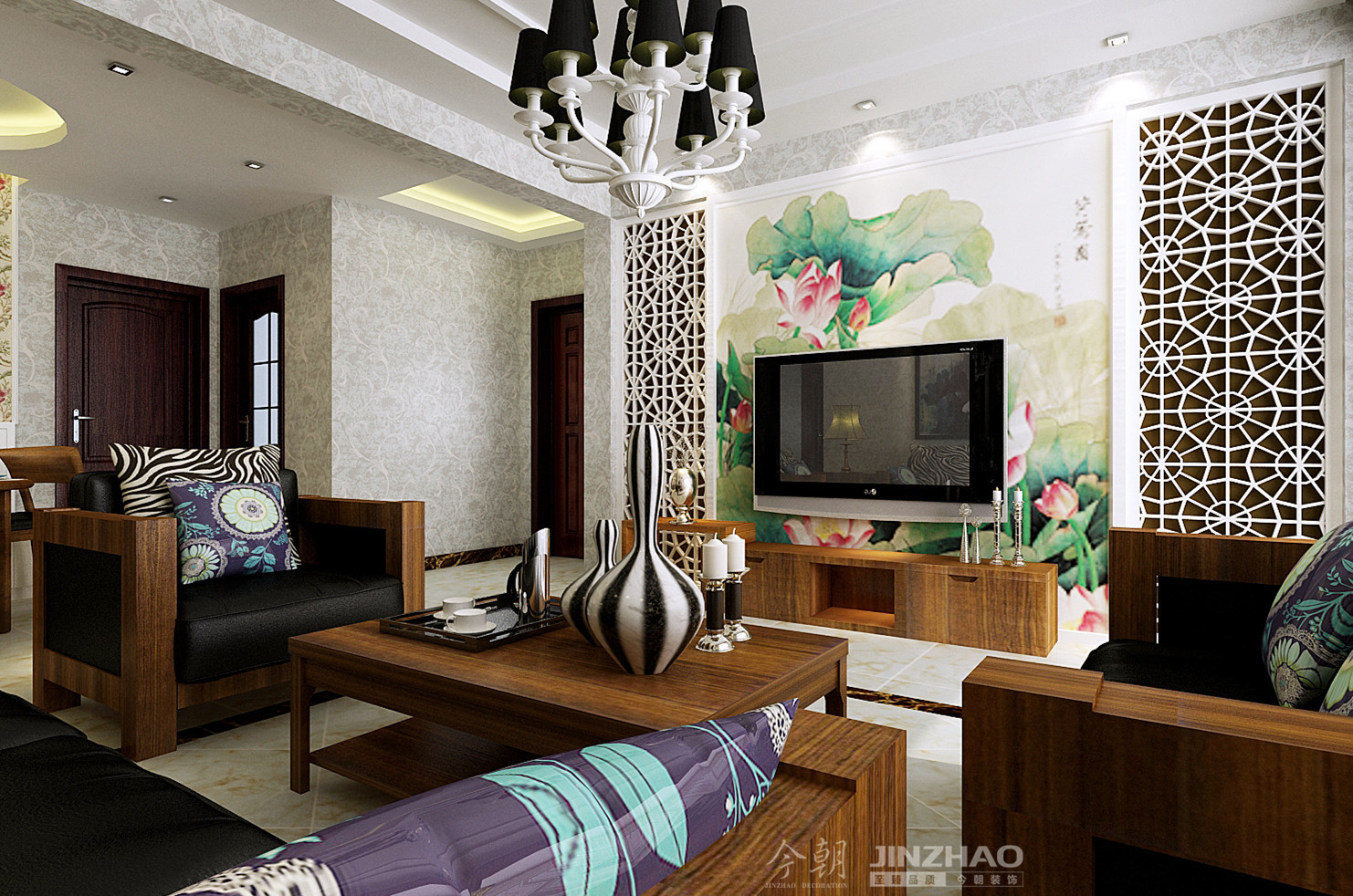 客厅图片来自石家庄装饰家美1在160平米新中式风格-{盛世御城]的分享