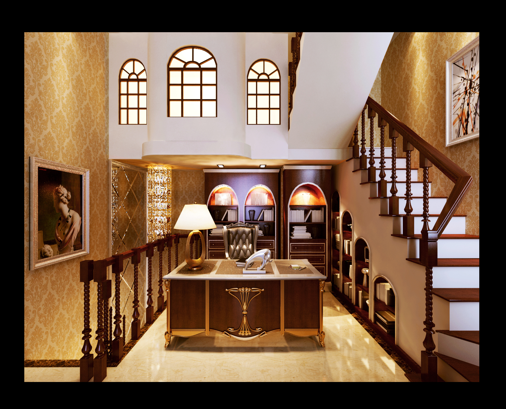 简约 欧式 复式 书房图片来自实创装饰上海公司在200平复式楼欧式风格装修设计的分享