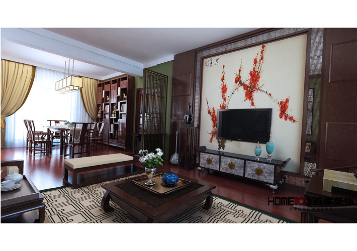 新中式 百家装饰 收纳 80后 小资 客厅图片来自百家装饰杨乐乐在雅居乐 155平新中式风格的分享