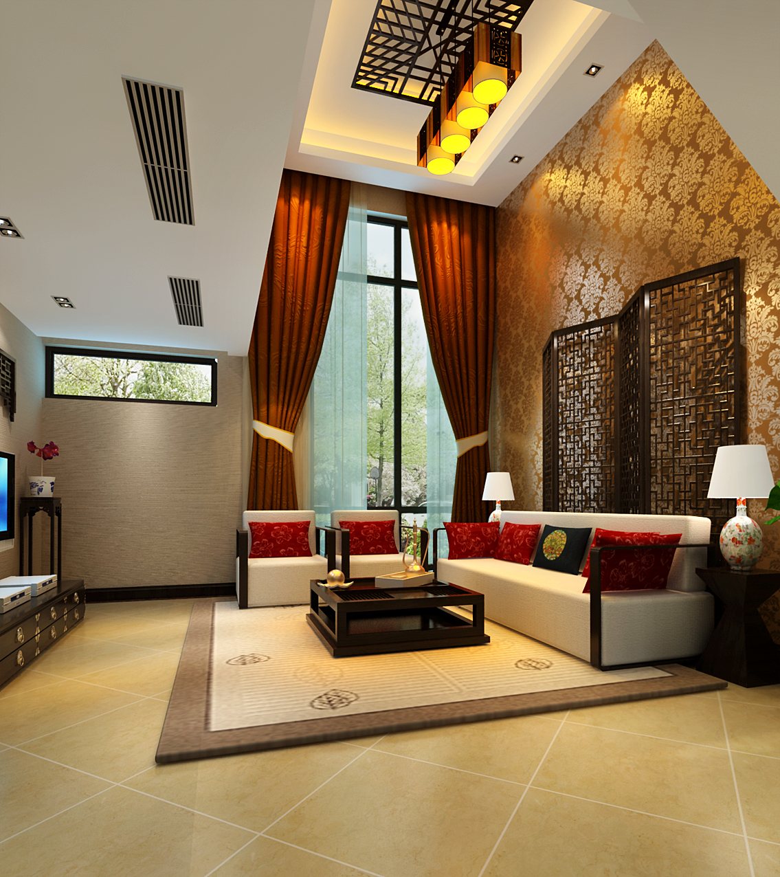 简约 中式 别墅 客厅图片来自实创装饰上海公司在用简约打造高贵典雅的空间感的分享