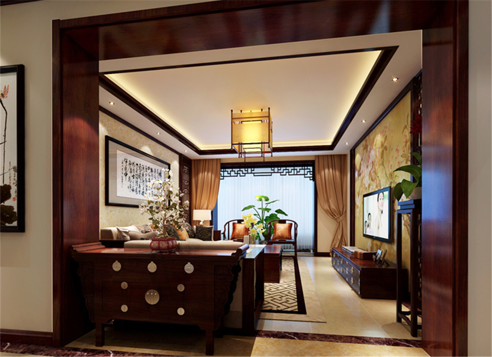 三居 白领 收纳 旧房改造 80后 小资 客厅图片来自实创装饰完美家装在北京华贸城129平中式古典风格的分享