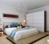 卧室设计：
采用暖色调为主色调，用一些书架隔断充满空间感，体现出室内的温馨感觉。