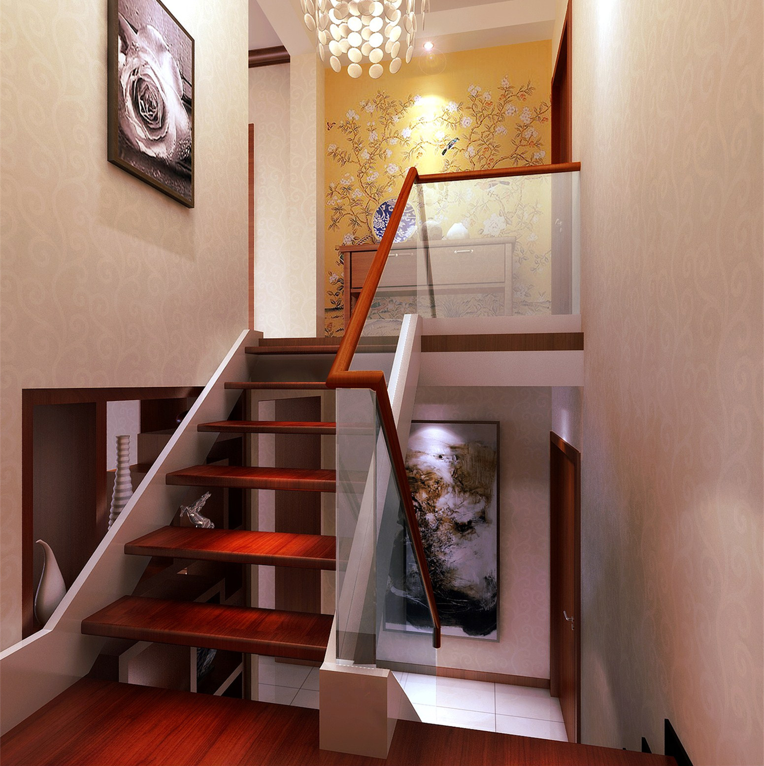 新中式 复式 楼梯图片来自实创装饰上海公司在148平复式楼-新中式风格的分享