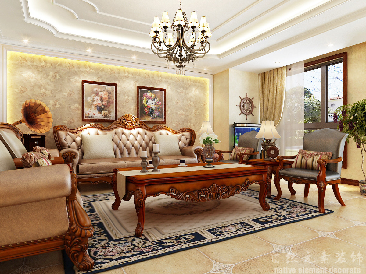 山海津 美式 四居 客厅图片来自自然元素装饰在山海津美式风格装修案例的分享