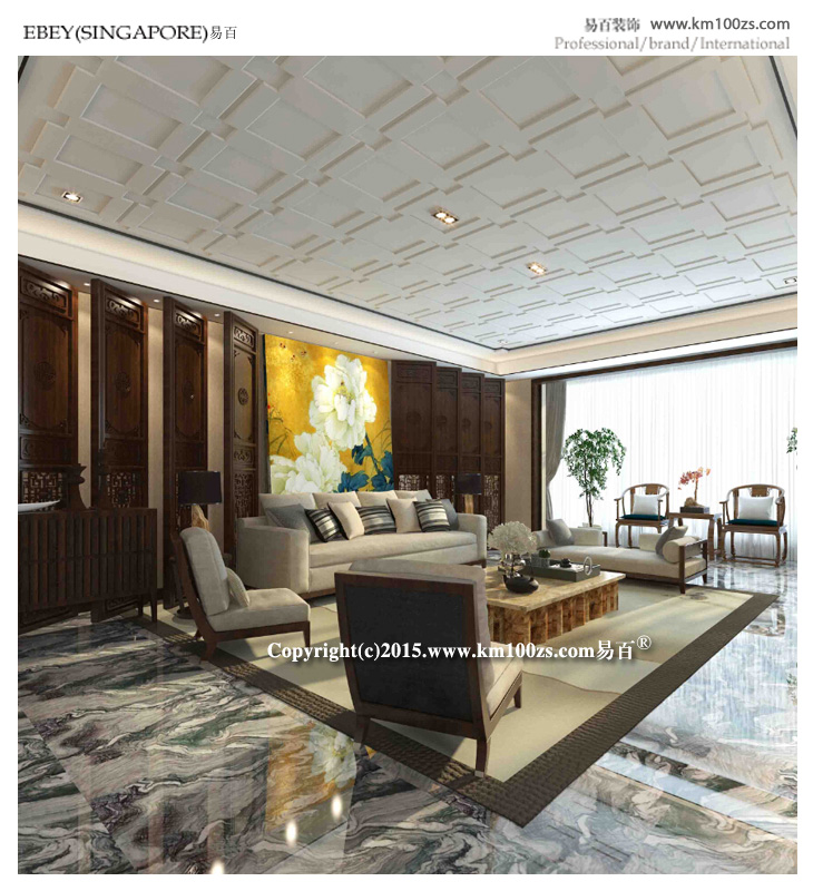 别墅 客厅图片来自昆明易百装饰-km100zs在中洲阳光240平米新中式风格的分享