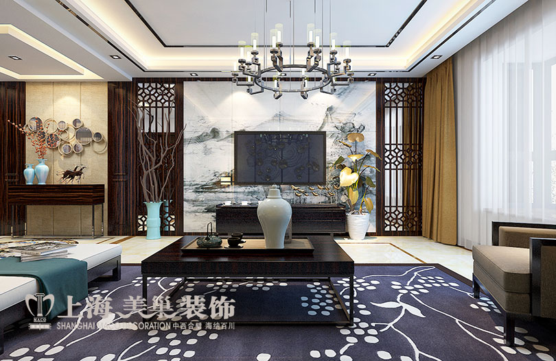 三居 白领 80后 新中式 客厅图片来自美巢装饰--李凌晨在滨河名家166平新中式装修效果图的分享