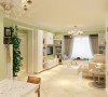 客厅的色调以淡绿色为主，搭配多姿曲线的沙发，打造了奢华且宜居的空间。设计师将怀古的浪漫情怀与现代人对生活的需求相结合，充满了强烈的动感效果。