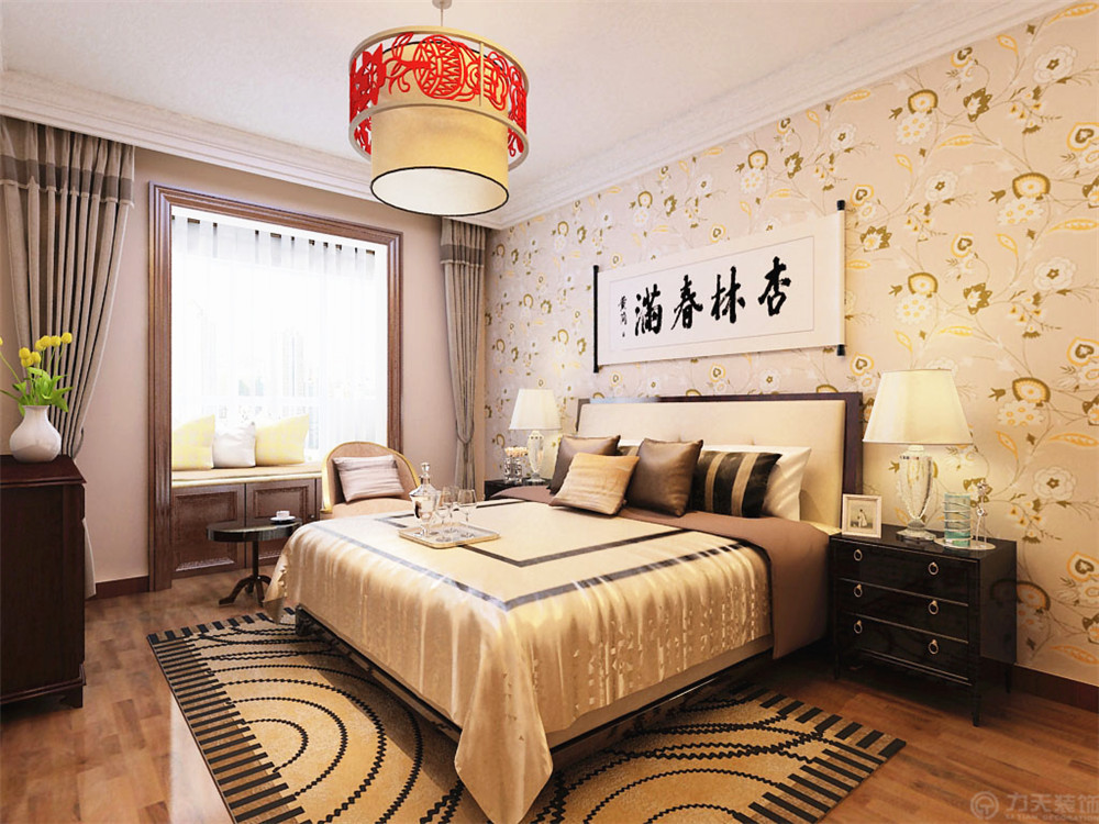 新中式 二居 收纳 白领 80后 小资 卧室图片来自阳光放扉er在力天装饰-翰雅园115㎡新中式风格的分享