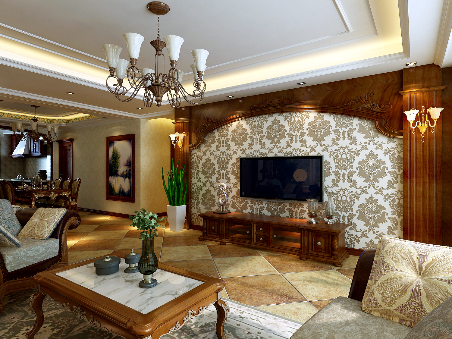 欧式 四居 依云首府 家居 客厅图片来自百家设计小刘在依云首府165平欧式风格半包8.2万的分享