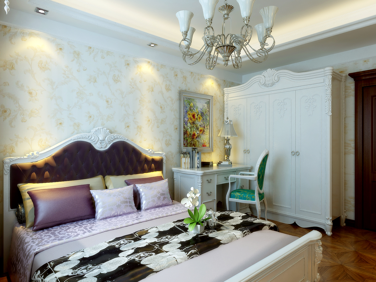 欧式 四居 依云首府 家居 卧室图片来自百家设计小刘在依云首府165平欧式风格半包8.2万的分享