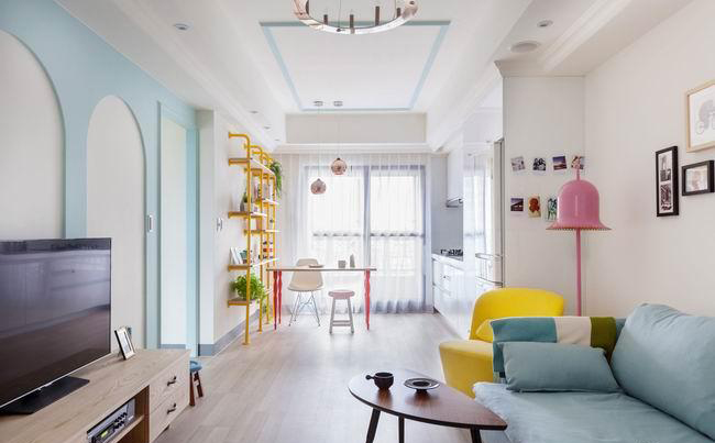 客厅图片来自北京今朝装饰在66平女青年最爱的粉色设计公寓的分享