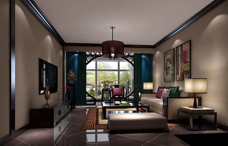 新中式 三居 公寓 中景江山赋 高度国际 客厅图片来自高度国际姚吉智在中景江山赋 93坪 新中式风格的分享