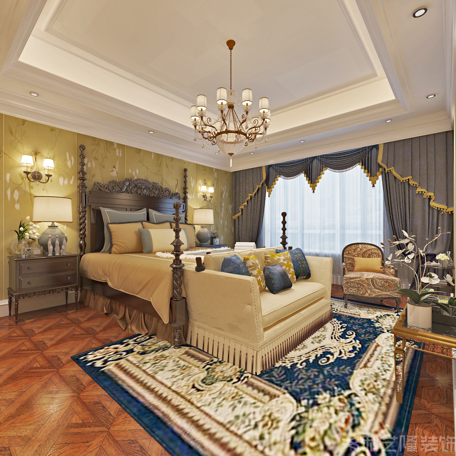 卧室图片来自天津科艺隆装饰在海河大观-欧式风格-300㎡的分享