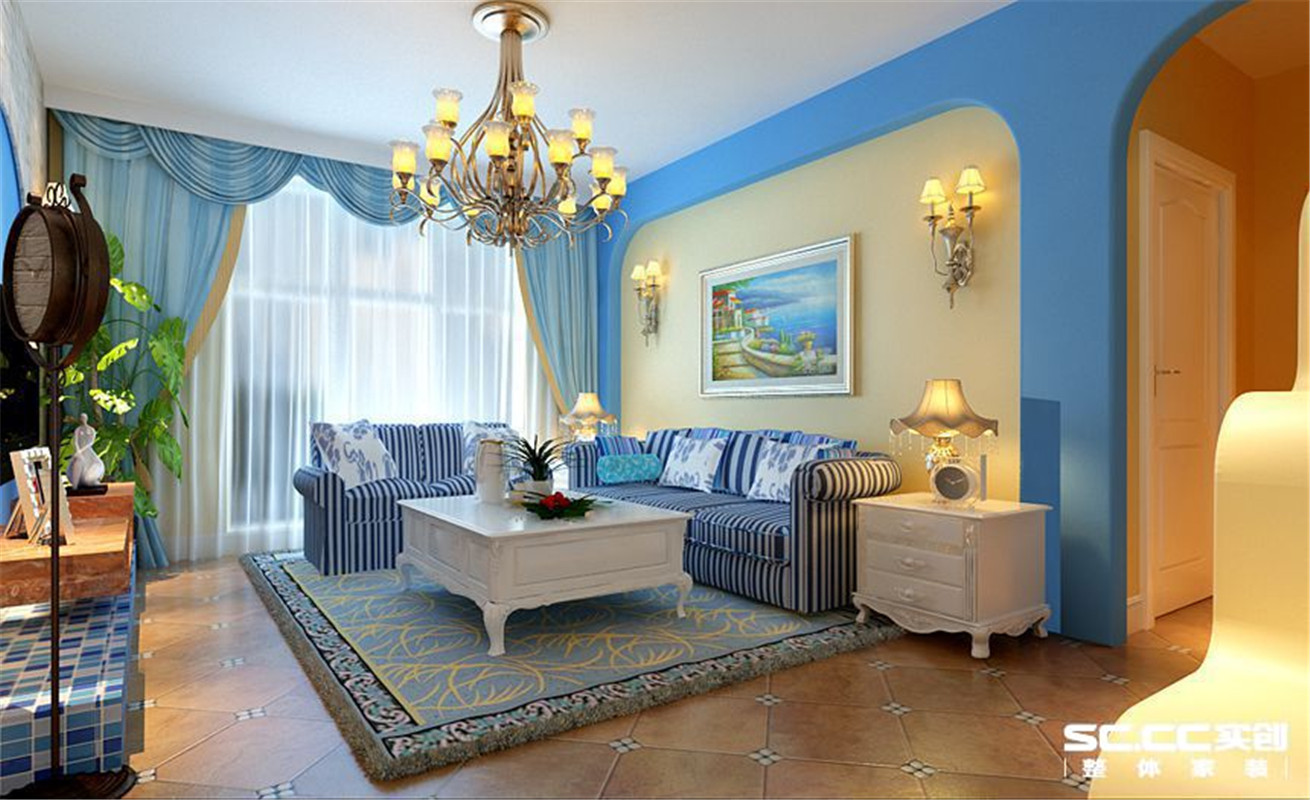 地中海 两居 整体家装 客厅图片来自郑州实创装饰啊静在90平温馨地中海两居的分享