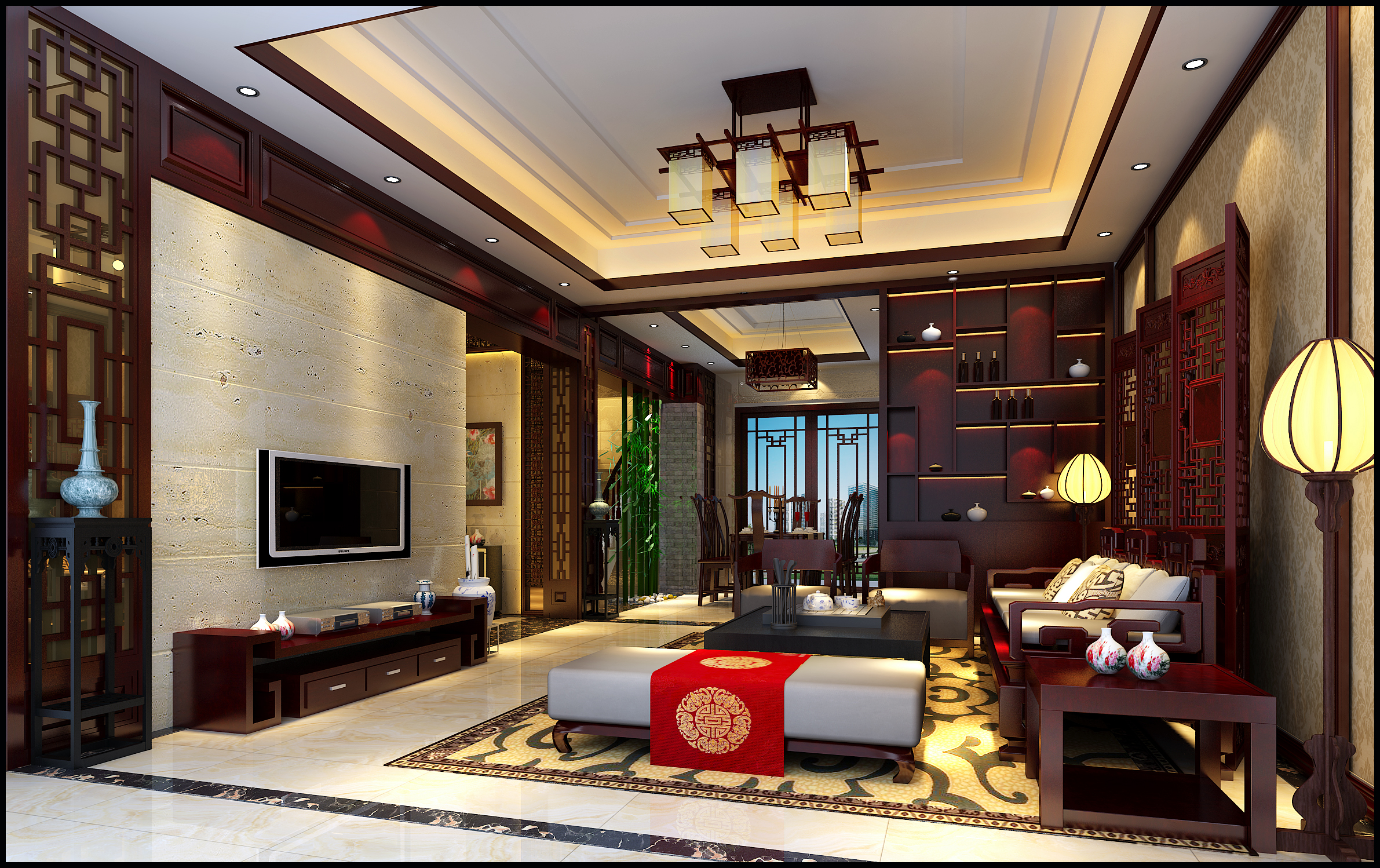 混搭 三居 别墅 中式 客厅图片来自朗润装饰工程有限公司在碧桂园350平 中式风格的分享