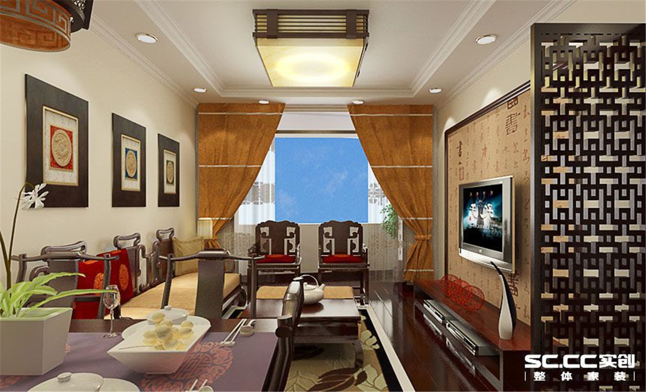 托斯卡纳 新中式 两居 整体家装 客厅图片来自郑州实创装饰啊静在托斯卡纳90平新中式两居的分享