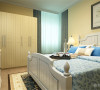卧室用的是米黄色的墙再放上了蓝白色的床。边上还放了储物用的衣柜。文艺复兴前的西欧，家具艺术经过浩劫与长时期的萧条后，在9至11世纪又重新兴起，